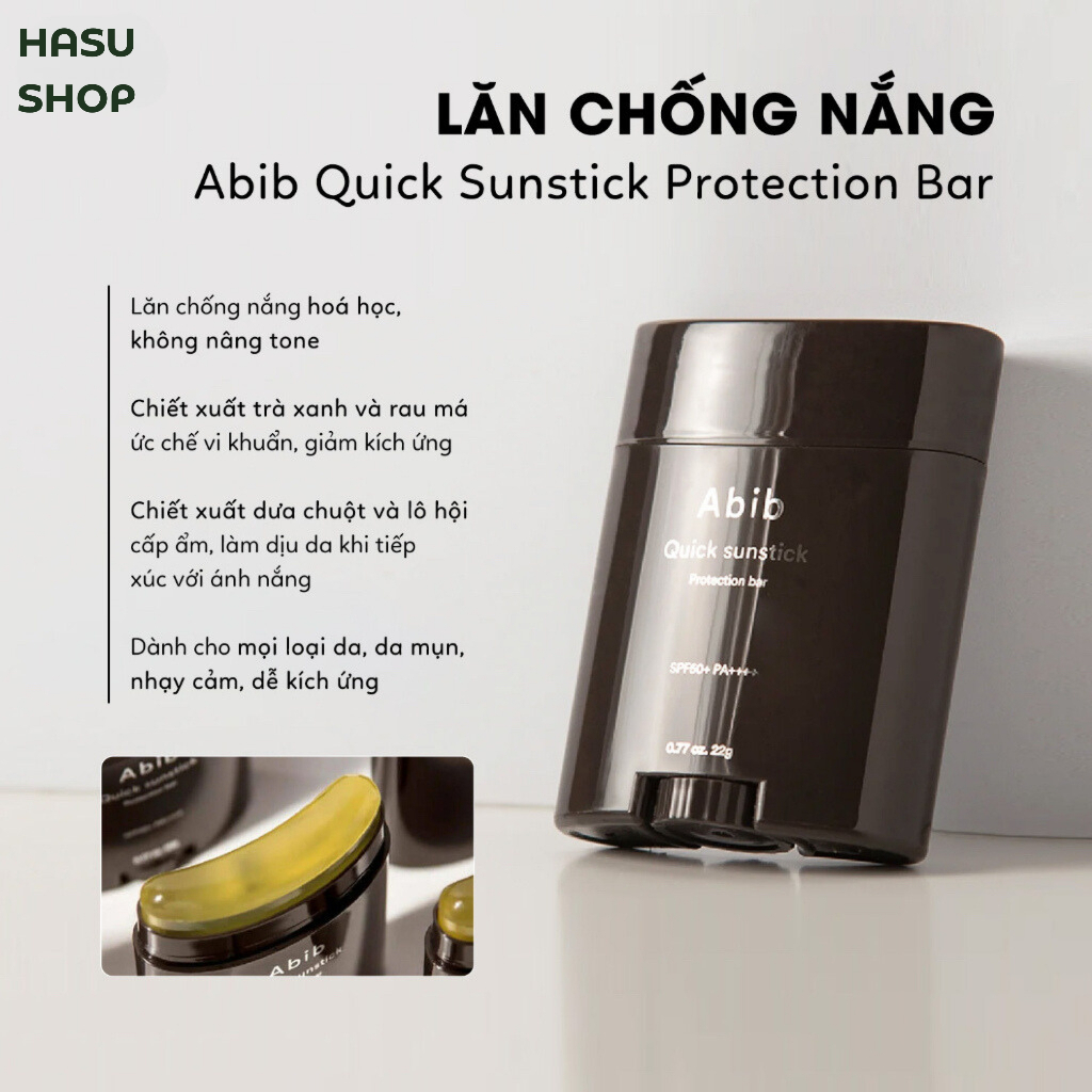 Thanh Lăn Chống Nắng Cho Da Mụn Nhạy Cảm, Chống Nước Abib Quick Sunstick Protection, Airy Sunstick Smoothing Bar SPF50+