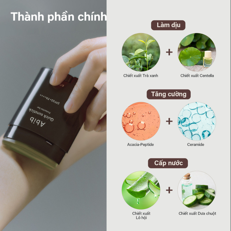 Thanh Lăn Chống Nắng Cho Da Mụn Nhạy Cảm, Chống Nước Abib Quick Sunstick Protection, Airy Sunstick Smoothing Bar SPF50+