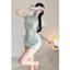 Sườn xám cách tân xuyên thấu đan dây hông gợi cảm đồ cosplay cổ trang Hanfu thêu hoa quyến rũ BIKI HOUSE N383 - TPHCM