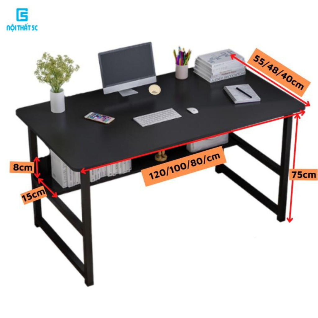 Bàn làm việc, Bàn Học Nội Thất 5C T-Table, KT 120cm,100cm,80cm khung sắt to hộp 25x25mm sơn tĩnh điện, gỗ MDF dày 15mm | BigBuy360 - bigbuy360.vn
