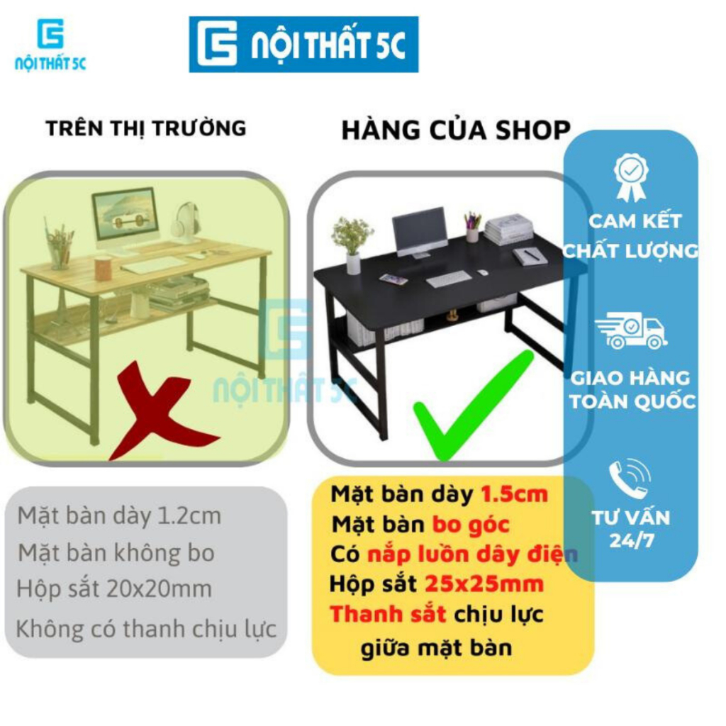 Bàn làm việc, Bàn Học Nội Thất 5C T-Table, KT 120cm,100cm,80cm khung sắt to hộp 25x25mm sơn tĩnh điện, gỗ MDF dày 15mm | BigBuy360 - bigbuy360.vn