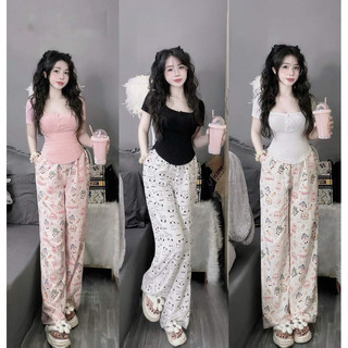[ Rẻ vô địch ] Set bộ áo croptop mix quần xuông hoạt hình