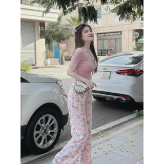 [ Rẻ vô địch ] Set bộ áo croptop mix quần xuông hoạt hình