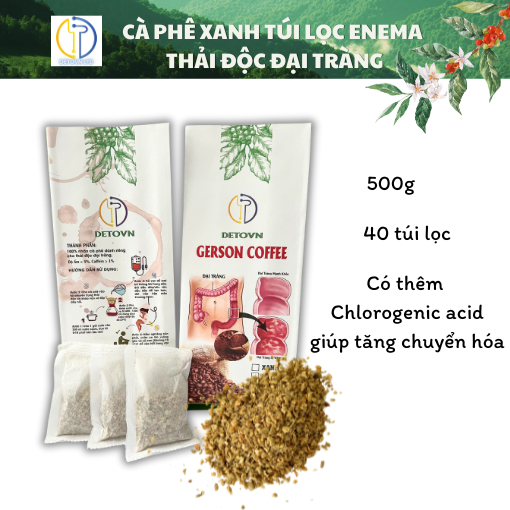 Cà Phê Xanh Thụt Tháo Đại Tràng Thải Độc Cơ Thể Túi Lọc Tiện Lợi Giảm Cân Gerson Enema (500g 40 túi)