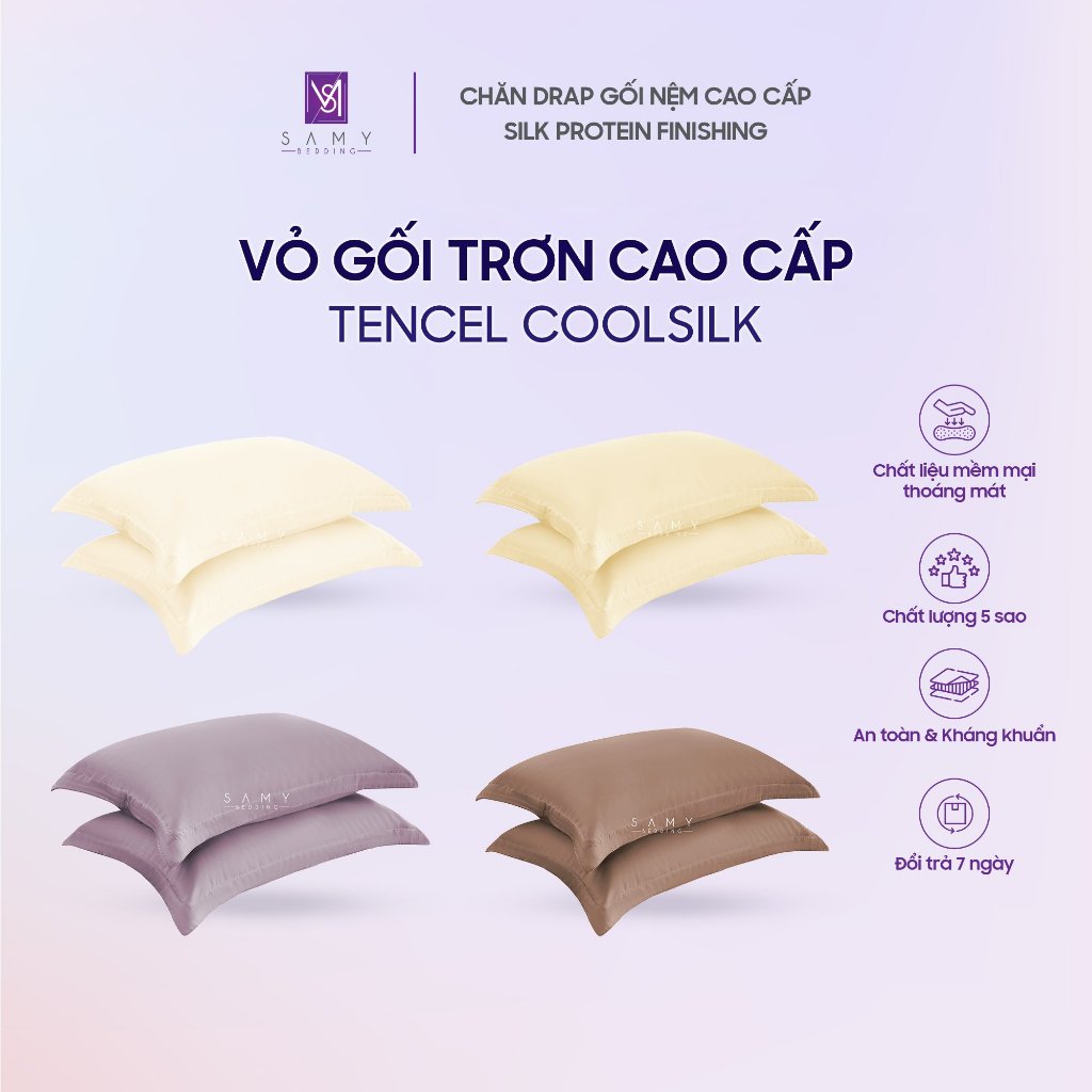 Ảnh Vỏ Gối Nằm Trơn SAMY BEDDING Chất Liệu Tencel Coolsilk Cao Cấp Đa Dạng Màu Sắc (Giá 1 cái) 3