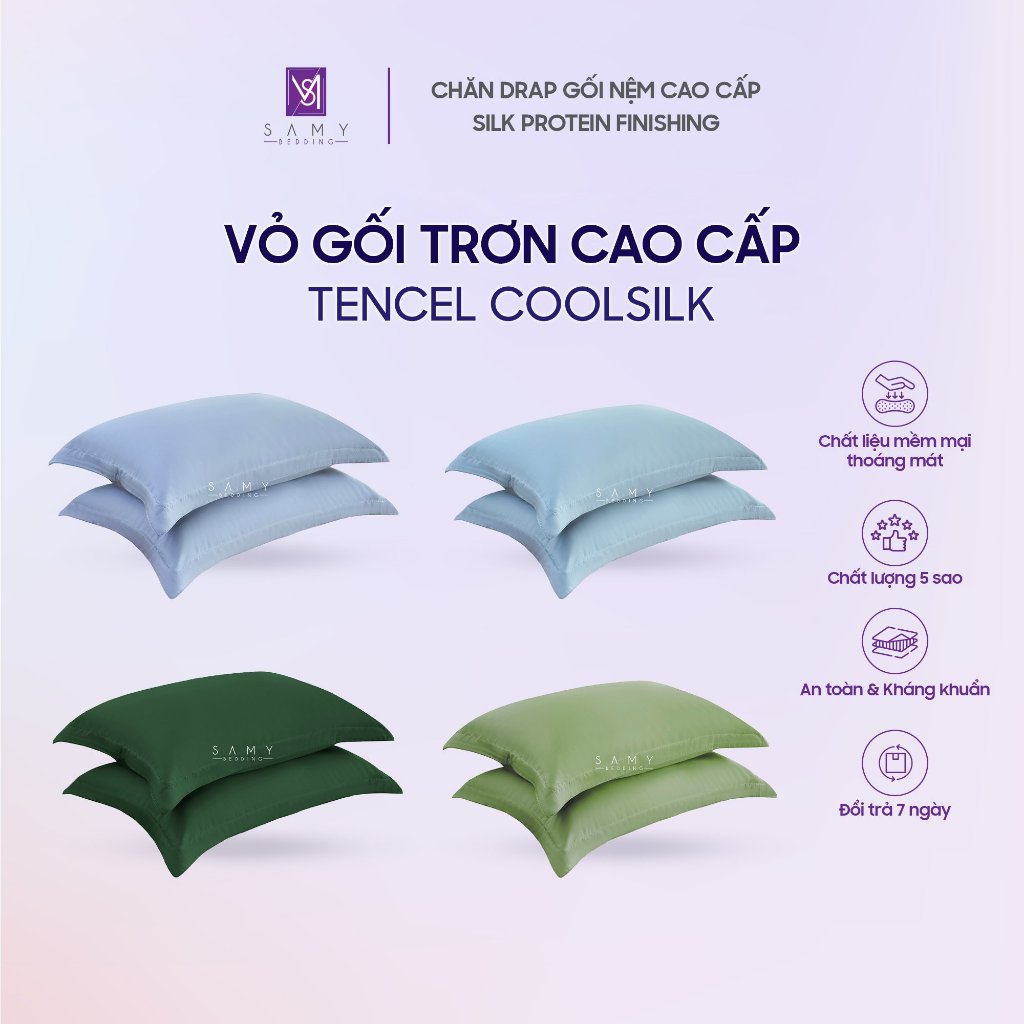 Ảnh Vỏ Gối Nằm Trơn SAMY BEDDING Chất Liệu Tencel Coolsilk Cao Cấp Đa Dạng Màu Sắc (Giá 1 cái) 1