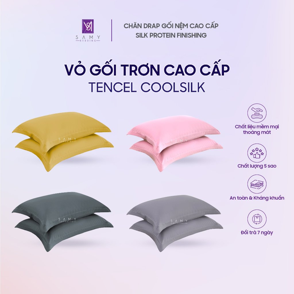Ảnh Vỏ Gối Nằm Trơn SAMY BEDDING Chất Liệu Tencel Coolsilk Cao Cấp Đa Dạng Màu Sắc (Giá 1 cái) 2
