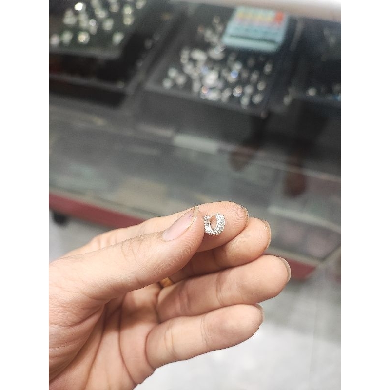 Khuyên tai bạc đeo vành tai (lỗ helix) cá tính 5ly5 đính full đá tấm cz 7a