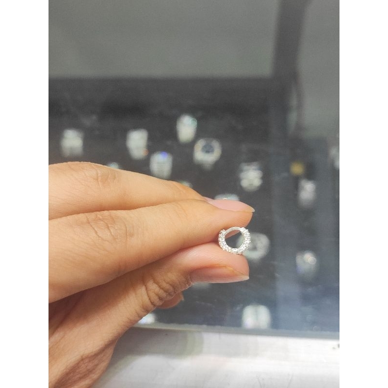 Khuyên tai bạc đeo vành tai (lỗ helix) cá tính 5ly5 đính full đá tấm cz 7a
