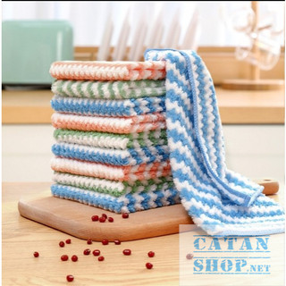 Khăn Lau Bếp Lau Bát Đĩa Bằng Lông Cừu Thấm Hút Nước, Khăn Lông Cừu San Hô Vuông 25CM Lau Bếp Đa Năng -GD836-KhanV25-Soc