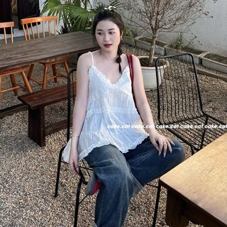 Áo 2 Dây Chất Boi Ren Hạt Áo Dây Babydoll Viền Bèo Mặc Mùa Hè Đi Chơi Đi Biển Nữ Tính Cakecat
