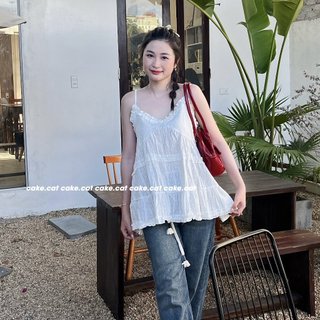 Áo 2 Dây Chất Boi Ren Hạt Áo Dây Babydoll Viền Bèo Mặc Mùa Hè Đi Chơi Đi Biển Nữ Tính Cakecat