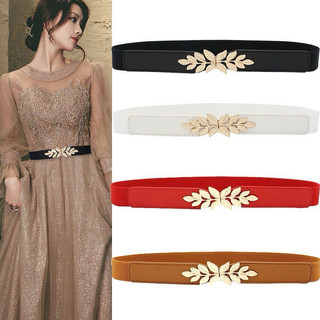 Thắt Lưng/ Đai váy Nữ Chun Phối Dây Da 2.5cm Khoá Hình chiếc lá Sang chảnh