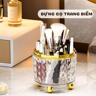 T&T0243 Lọ đựng cọ trang điểm xoay 360 có nắp chống bụi,hoạ tiết kim cương sang trọng