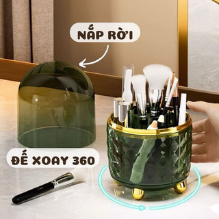 T&T0243 Lọ đựng cọ trang điểm xoay 360 có nắp chống bụi,hoạ tiết kim cương sang trọng