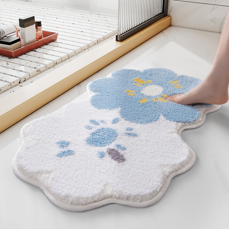 Thảm Lau Chân Cotton Len Siêu Thấm Chống Trượt Dáng Hoa Dễ Thương Vintage