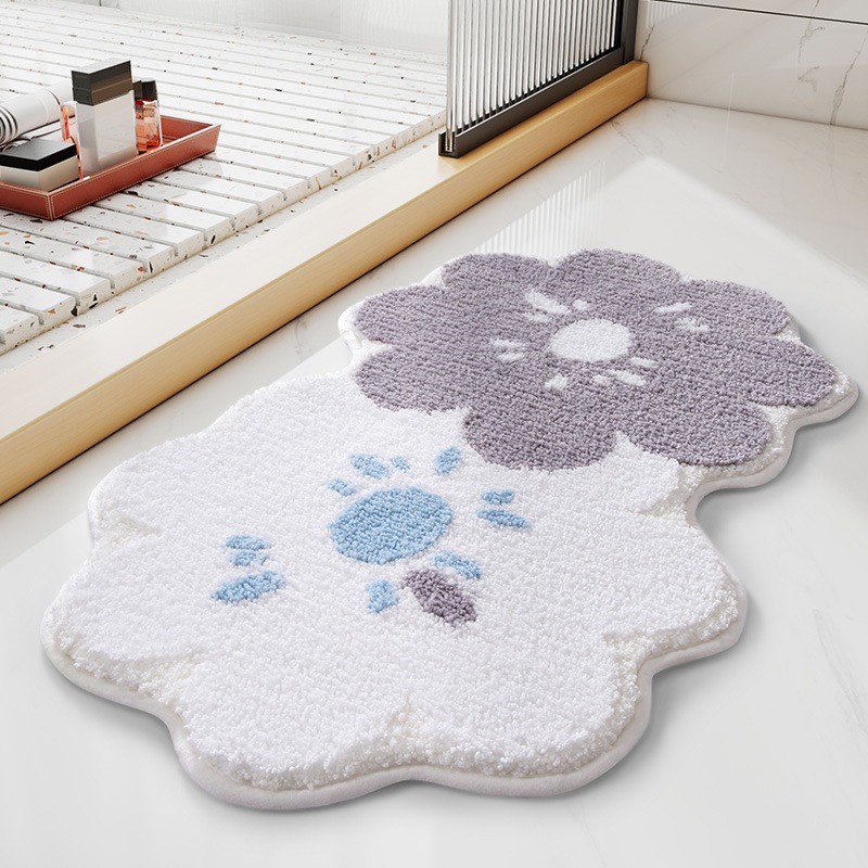 Thảm Lau Chân Cotton Len Siêu Thấm Chống Trượt Dáng Hoa Dễ Thương Vintage
