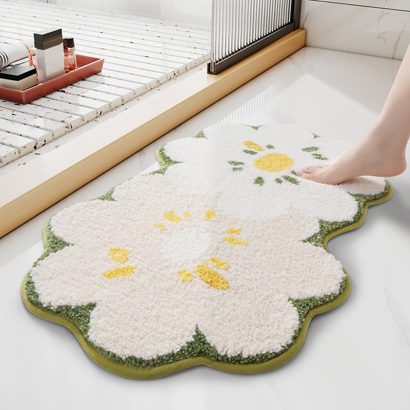 Thảm Lau Chân Cotton Len Siêu Thấm Chống Trượt Dáng Hoa Dễ Thương Vintage