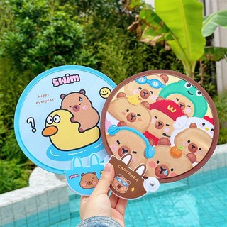 Quạt Vải Xếp Phản Quang Cầm Tay Mini Cabybara , Quạt Cầm Tay Gấp Gọn Tự Bung Di Động Cho Học Sinh Văn Phòng LABY HOME