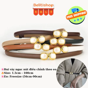 Thắt Lưng Nữ B5 Bản Nhỏ 1.5cm Hai Hạt Ngọc Dây Da Nút Điều Chỉnh Theo Eo