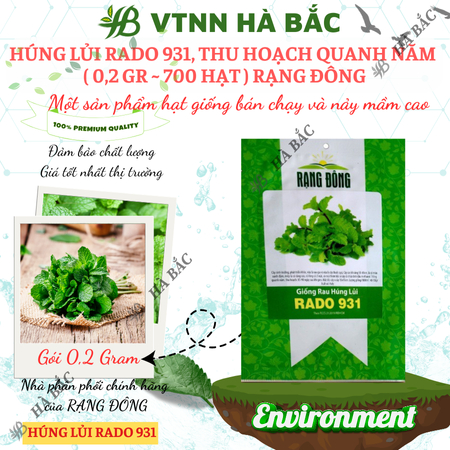 Hạt Giống Húng Lủi RADO 931 (Gói 0,2g~700 Hạt) Rạng Đông, Thu Hoạch Nhiều Lần,Trồng Quanh Năm