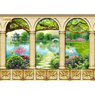 Tranh cửa sổ ban công dán tường, tranh trang trí phòng khách in trên chất liệu vải lụa (shop tặng kèm keo dán)