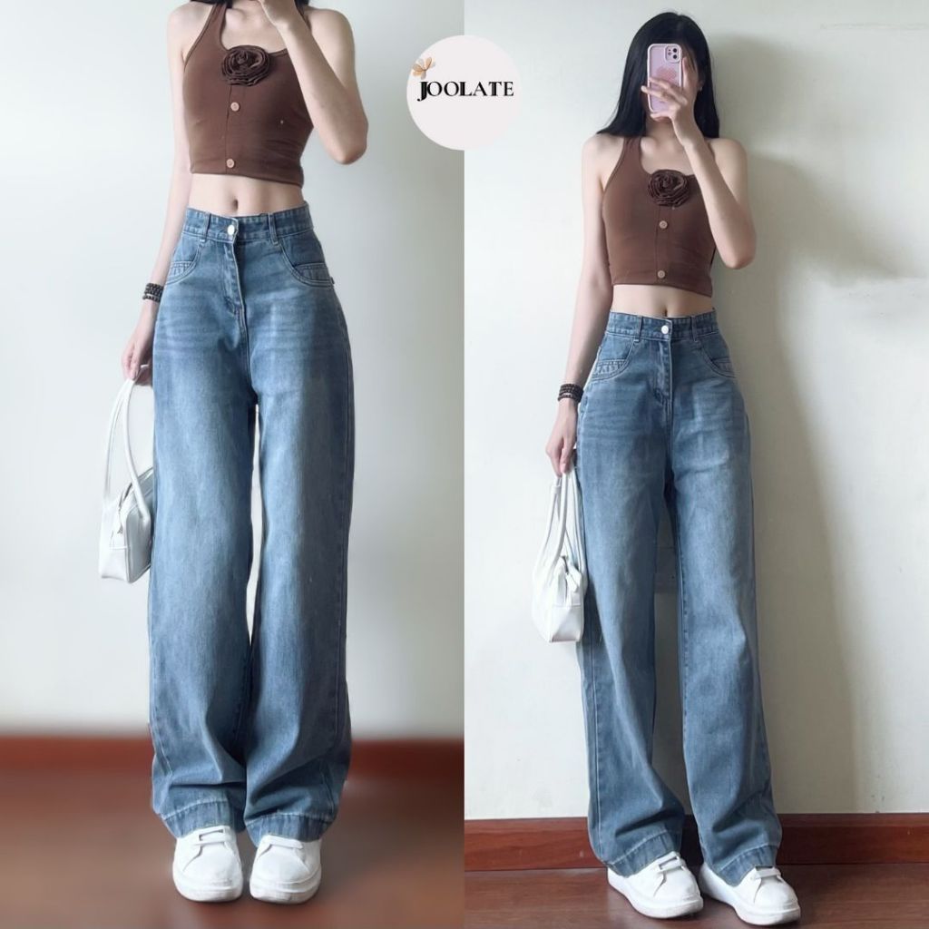 Quần Jeans Nữ Ống Suông Form Rộng Vừa Basic Trơn Joolate – Quần Dài Dáng Đứng Đi Học Đi Làm Mùa Hè