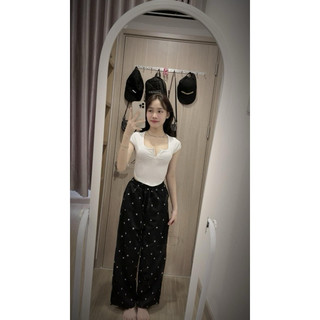 [ Rẻ vô địch ] Sst bộ áo croptop xẻ trước mix quần xuông chan neo - Set bộ xẻ trước