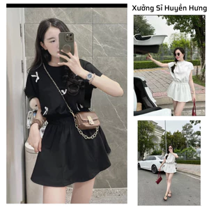 Bộ quần áo tay hến đính nơ nhún eo kèm quần sooc MS33