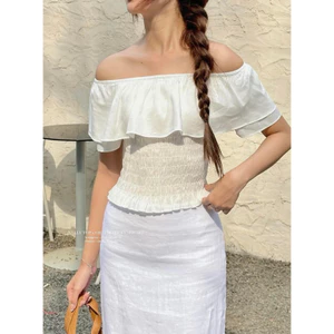 Áo linen trễ vai nhún NELLY TOP