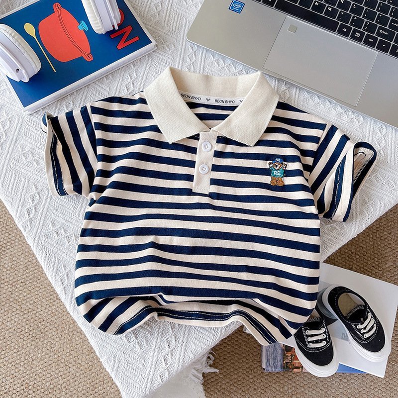 (HÀNG QCCC) Bộ quần áo polo QC thêu hình chó cứu hộ kẻ xanh than áo vải cotton có co giãn mềm kèm quần thô kaki