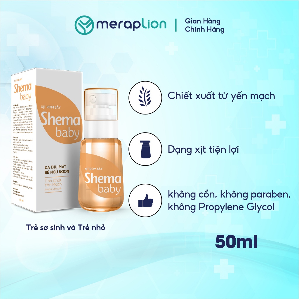 Xịt rôm sảy hăm tã SHEMA BABY 50ml hỗ trợ giảm rôm sảy, hăm tã và giúp làm mềm bảo vệ da cho bé - T302102004