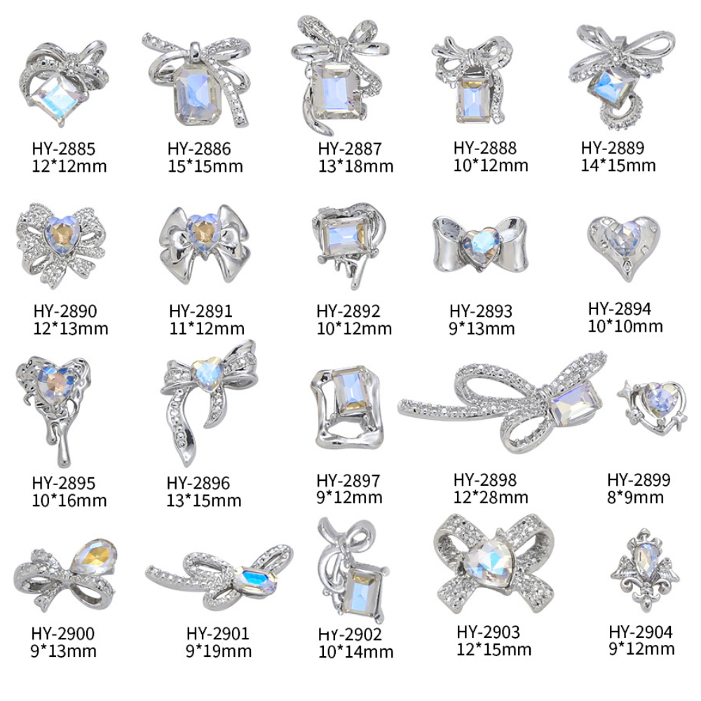 Charm nơ đính đá, cham đá khối kẹp kim loại, charm lẻ, cham gắn móng ...