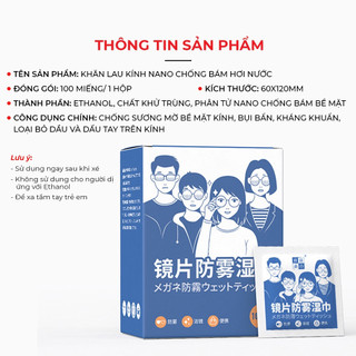 Hộp 100 Khăn Lau Kính Nano, Khăn Giấy Chống Bám Hơi Nước Chống Mờ Sương Mồ Hôi Chống Nhờn 88500