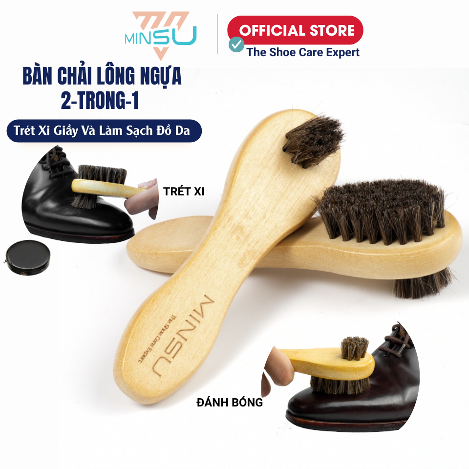 Bàn Chải Lông Ngựa 2 Đầu MINSU M2417 Chức Năng 2-Trong-1 Trét Xi Giầy Và Làm Sạch Đồ Da Vệ Sinh Giày Chi Tiết Nhỏ