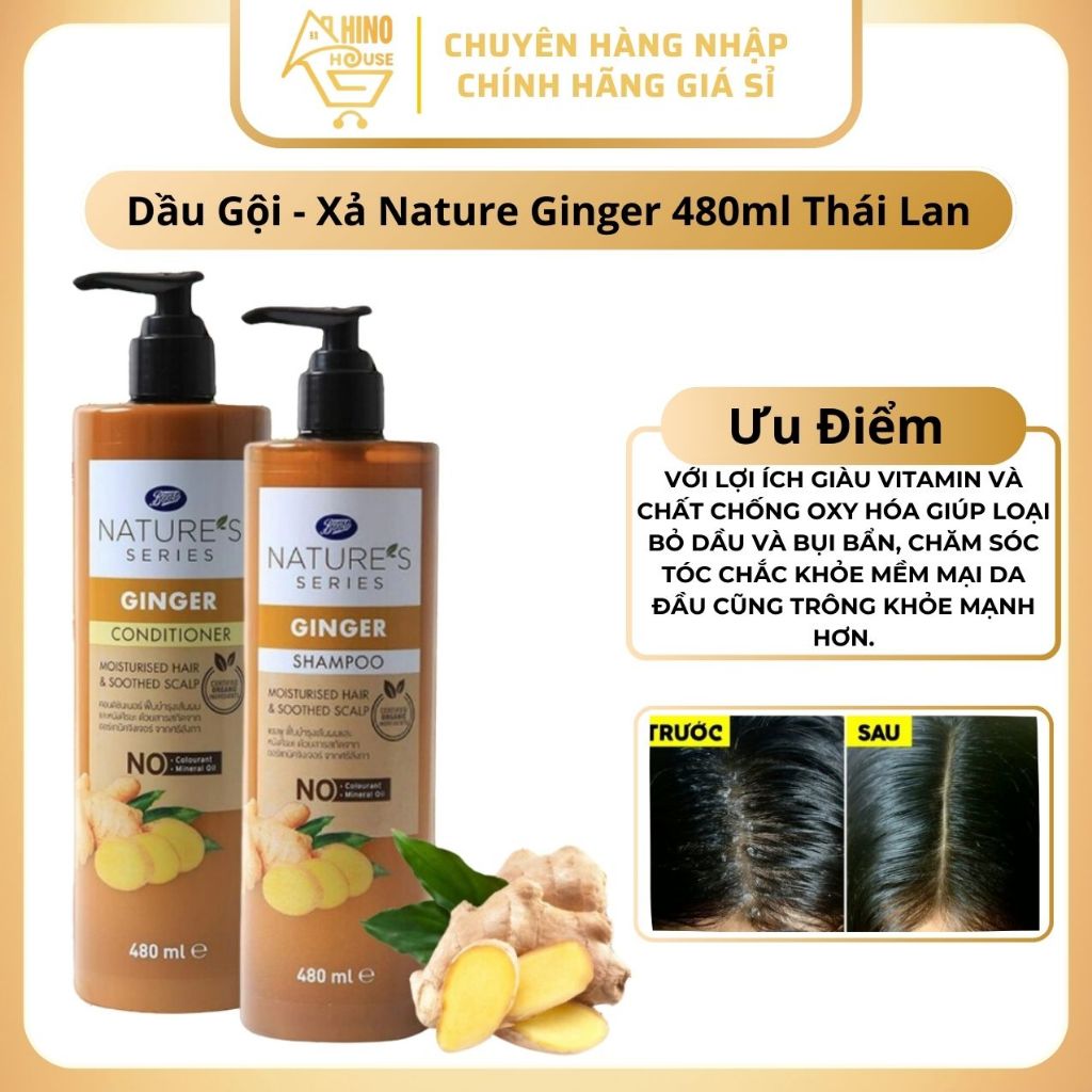 Dầu Gội - Dầu Xả Gừng Boots Nature's Series Ginger 480ml Thái Lan Giảm