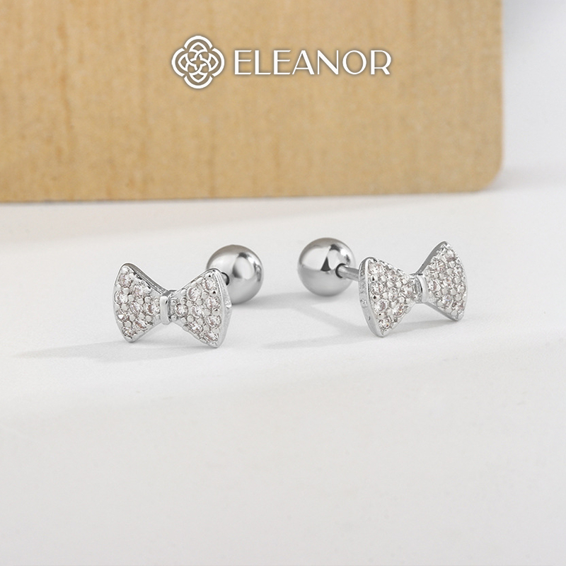 Bông tai nữ chuôi bạc 925 Eleanor Accessories hình nơ đính đá phụ kiện trang sức khuyên tai 7840