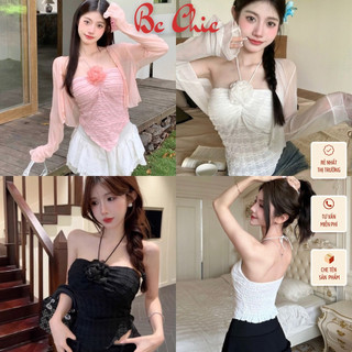 Áo Bra Nữ Cúp Ngực,Vạt Yếm Hoa Trà Nổi Lưng Thun Có Đệm Ngực Trend Mới 1986 BC_CHIC