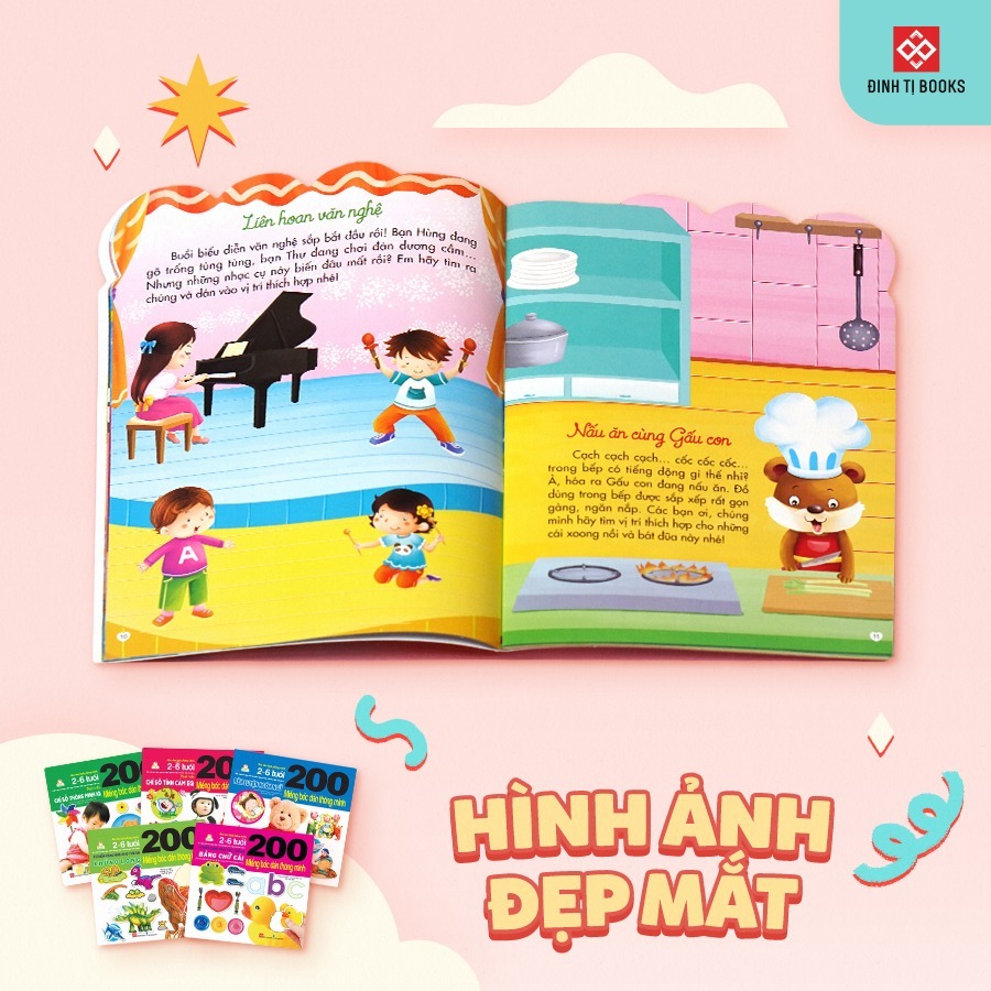 Ảnh Sách - 200 miếng bóc dán thông minh - Cho trẻ từ 2 - 6 tuổi - Đinh Tị Books 4