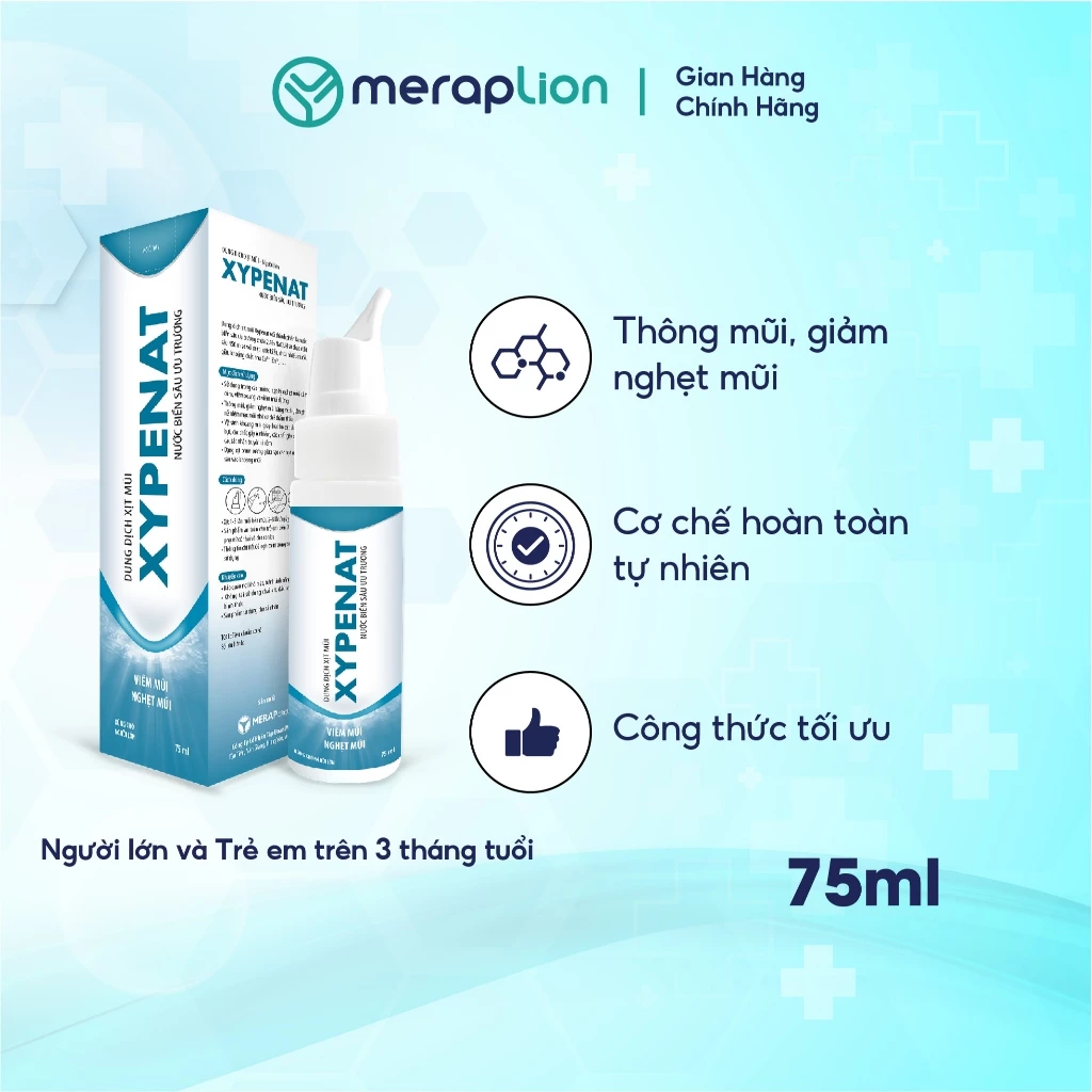 Xịt mũi ưu trương nước biển sâu XYPENAT 75ml giảm viêm mũi nghẹt mũi viêm xoang bảo vệ niêm mạc mũi