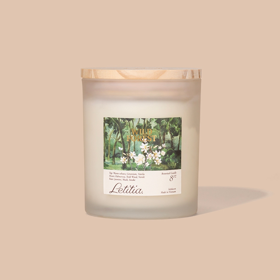 Nến Thơm Cao Cấp Letitia Wild Forest - Hương Gỗ Trầm Ấm Sang Trọng, Giúp Thư Giãn, Dễ Ngủ