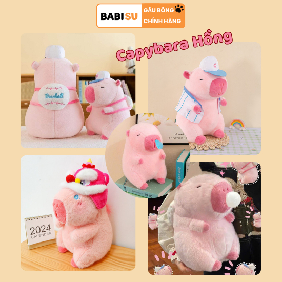Gấu Bông Capybara Màu Hồng Cappybara Hồng Dễ Thương Capybara Mầu Hồng Cao Cấp Chất Liệu Vải Lông Mềm Mại