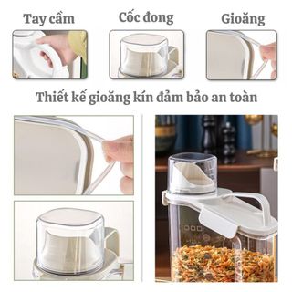 Hộp đựng bảo quản ngũ cốc các loại hạt có nắp kín chống ẩm, Bình đựng ngũ cốc kèm cốc đong tiện lợi