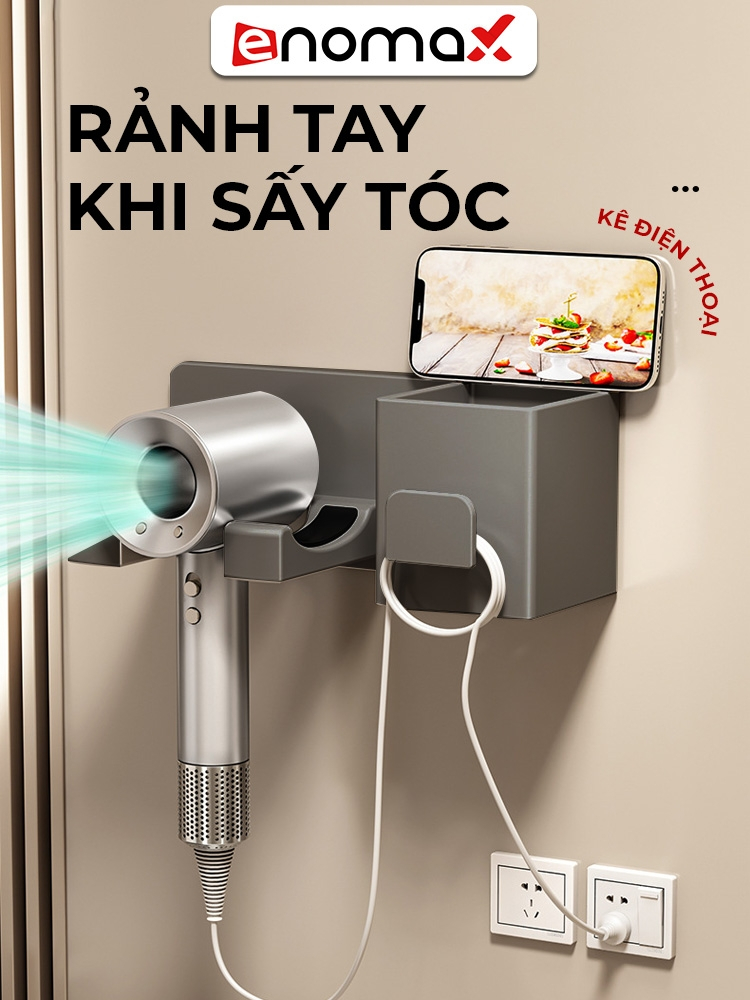 Ảnh Giá đỡ máy sấy tóc Enomax dán tường chắc chắn, Chất liệu Nhôm hàng không, tặng kèm keo dán. Bảo hành 10 năm (Eno-0401) 4