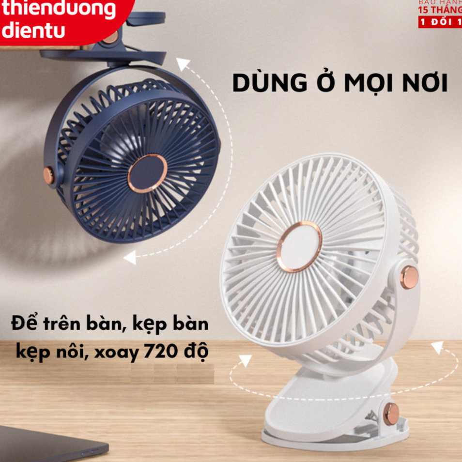 ( Hàng Chính Hãng ) Quạt tích điện Didooglt kẹp bàn mini để bàn 5 mức độ có đèn led pin 5000 Mah Và 10000 Mah