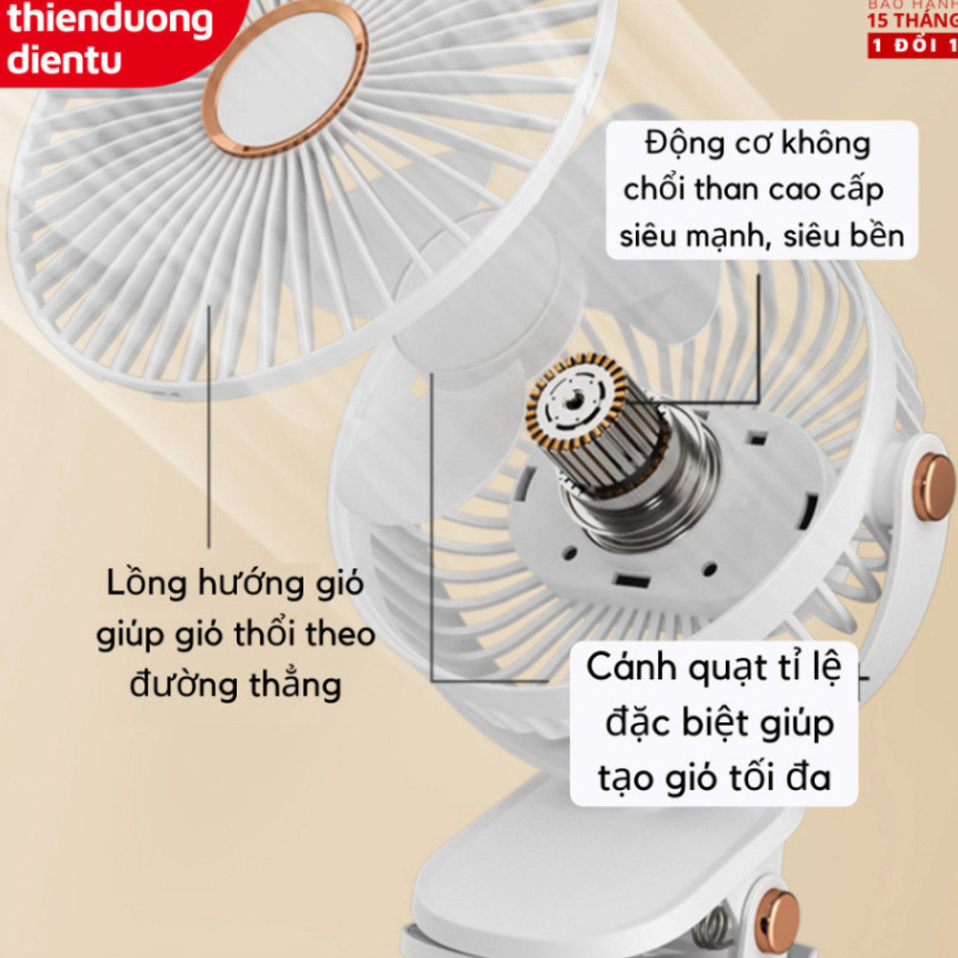 ( Hàng Chính Hãng ) Quạt tích điện Didooglt kẹp bàn mini để bàn 5 mức độ có đèn led pin 5000 Mah Và 10000 Mah