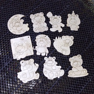 Set Hình Gỗ Tô Màu Chủ Đề Gấu Dâu Trang Trí - Đồ Chơi Gấu Dâu Cho Bé - Móc Khóa Gấu Dâu Xinh Xắn