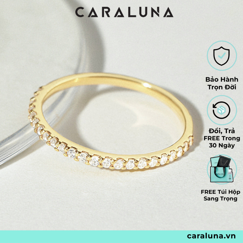 Nhẫn Bạc Mảnh Nữ Dainty Pave Đính Đá Lấp Lánh, Nhẫn Bạc Thật Basic CARA LUNA Đính Đá Full Nhẫn - VCR02