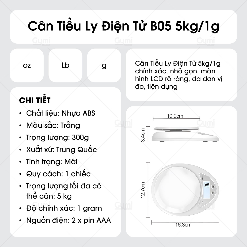 [Tặng Pin] Cân Tiểu Ly Điện Tử 5kg/1g - Nhỏ Gọn, Tiện Lợi - CanTieuLy5kg