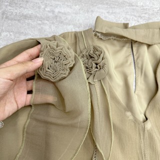Set Bộ Đồ Nữ Nâu Áo Tơ Đũi 2 Lớp Hoa Đính Nổi Tay Bồng Mix Chân Váy Nâu Chữ A Có Quần Trong